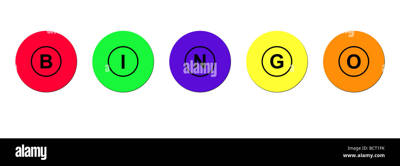 Row of five colorful balls spelling word bingo isolated on white ...