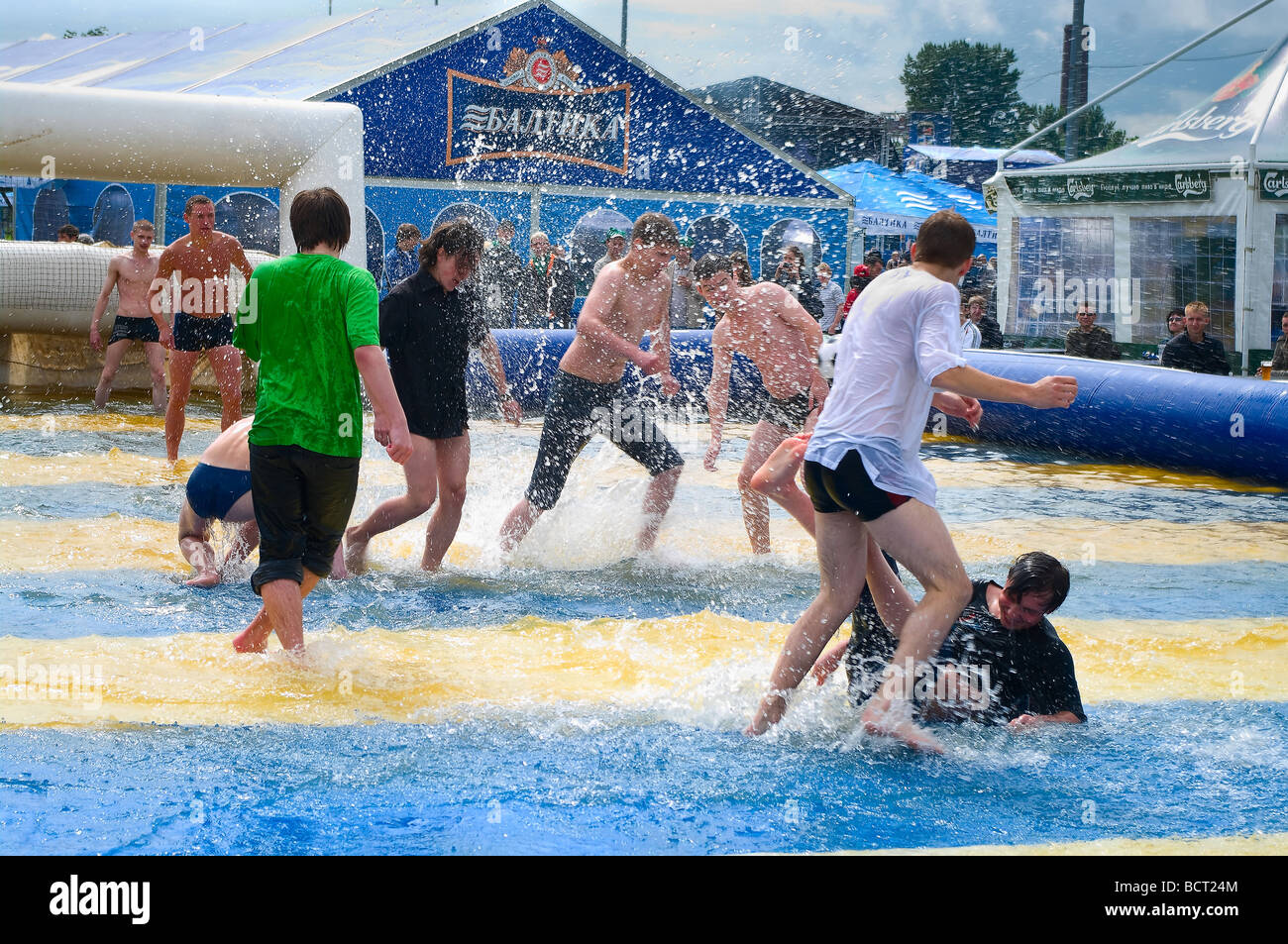 Wet football on Beer festival in Russia, St. Petersburg. Stock Photo