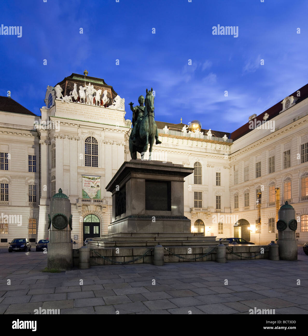Statue of Josef II and the Prunksaal, Imperial Library, Vienna, Austria Stock Photo