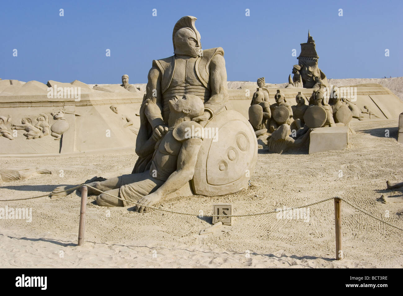 Sand sculpture display, depicting the Trojan War of ancient Greece ...