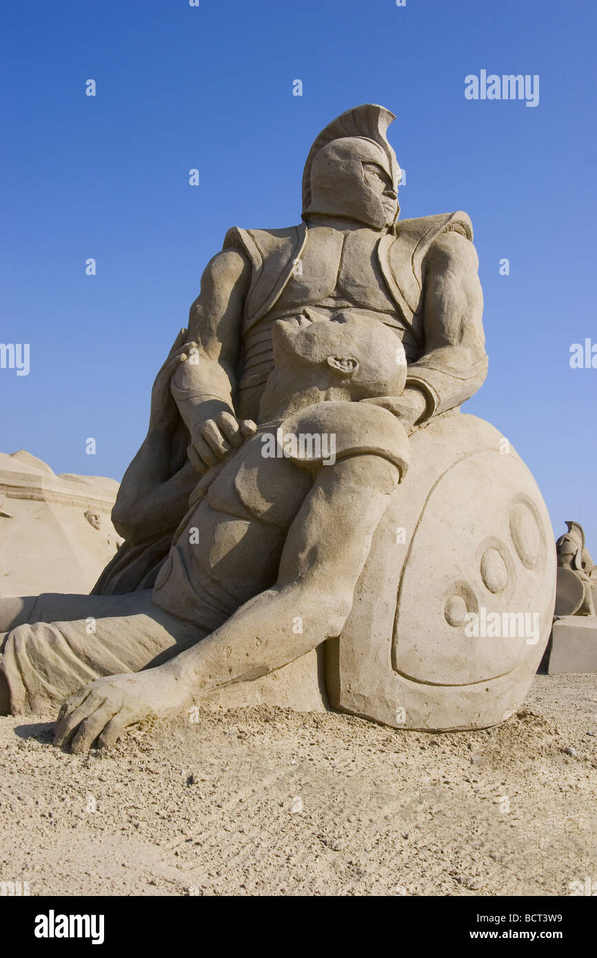 Sand sculpture interpretation of the Trojan War of ancient Greece Stock ...