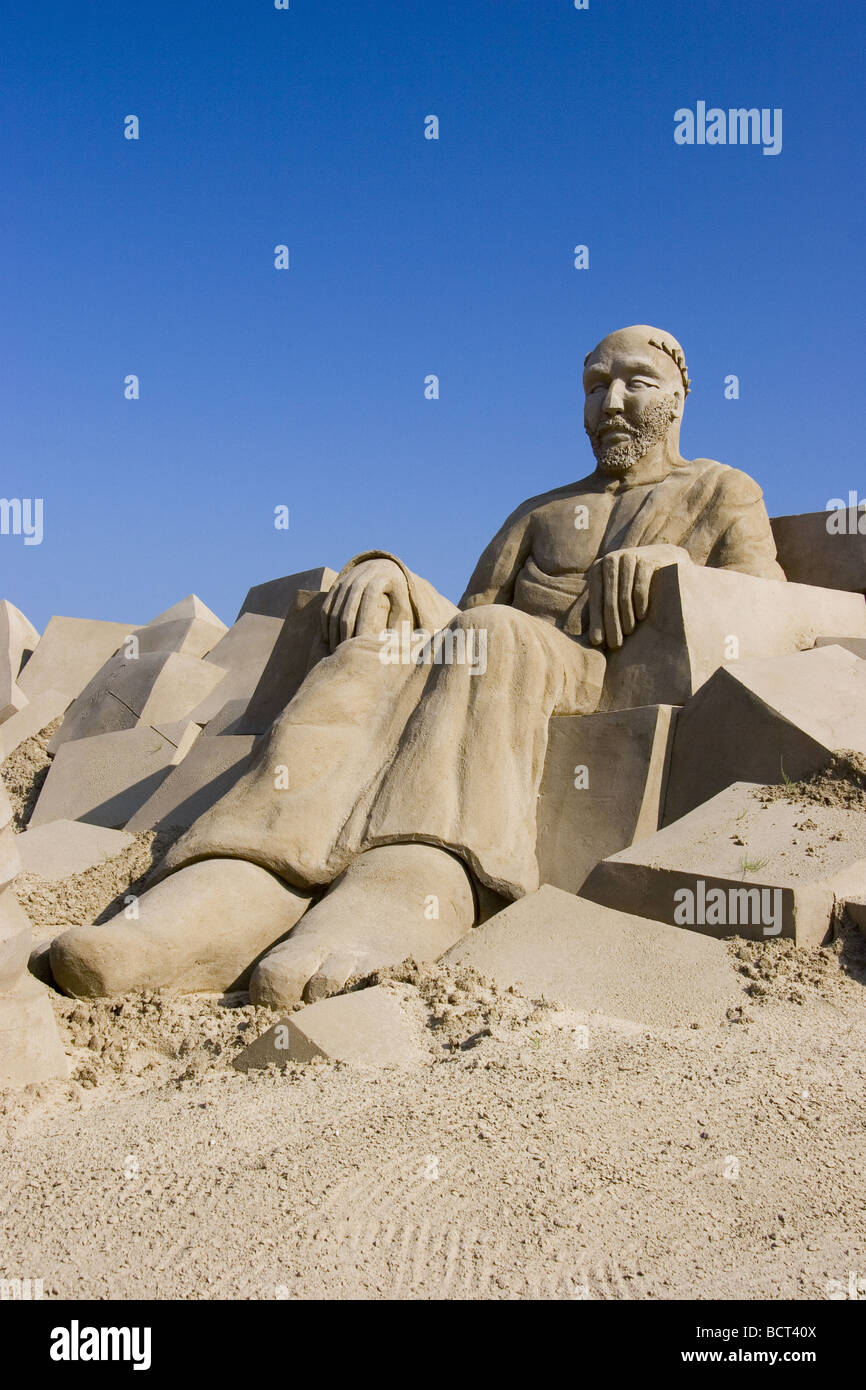 Sand sculpture of Zeus, father of Hercules in ancient Greek mythology Stock Photo