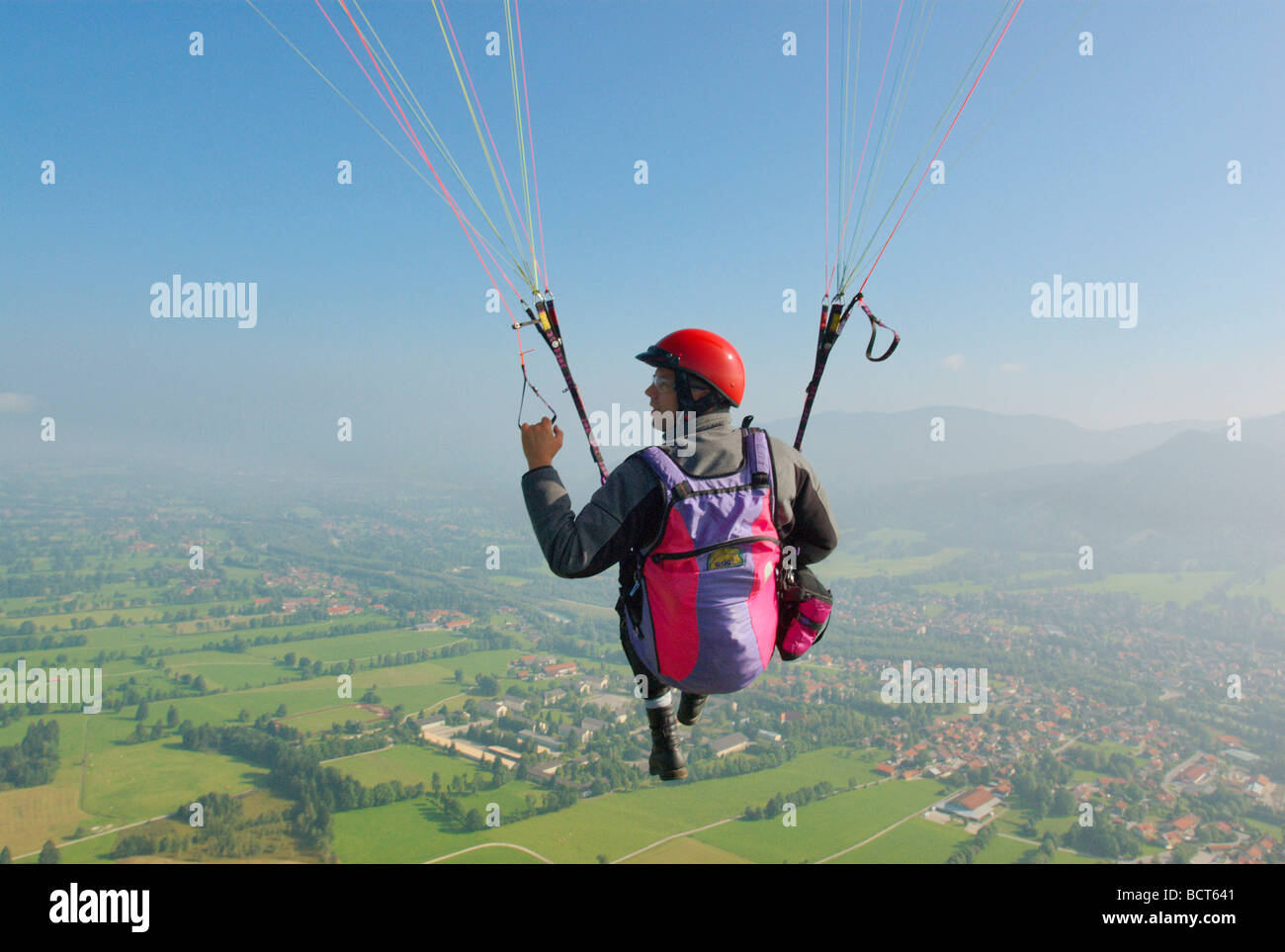 paragliding over Lenggries Bavaria germany Europe Stock Photo