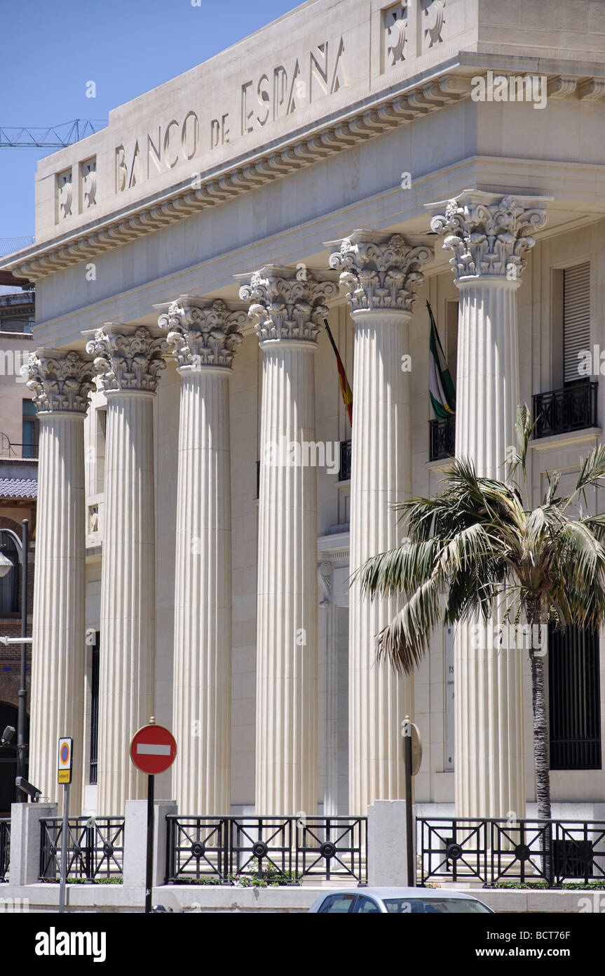 Banco de Espana, Avenue de Cervantes, Malaga, Costa del Sol, Malaga Province, Andalusia, Spain Stock Photo