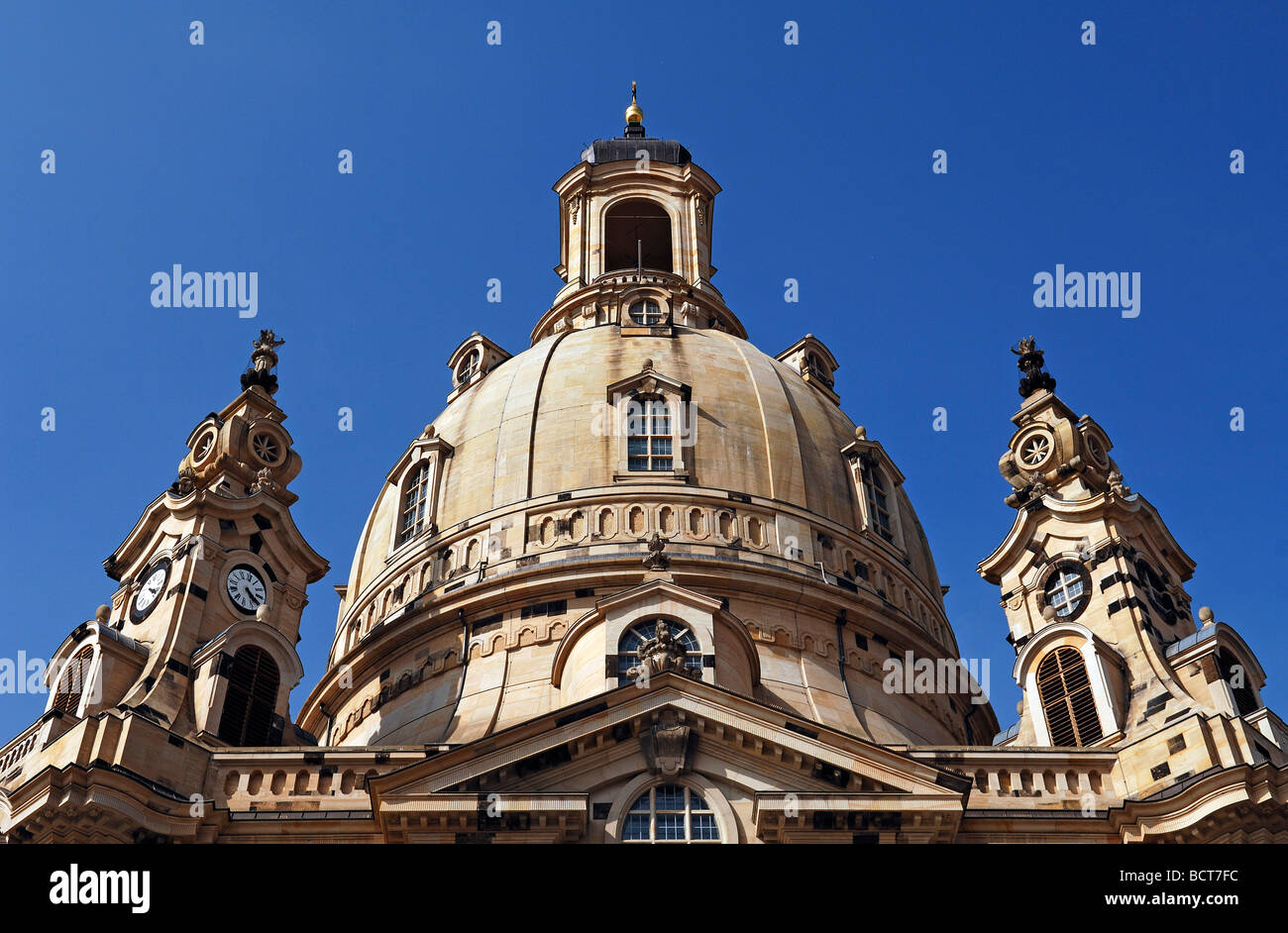 Dome of Frauenkirche, Church of Our Lady, against a blue sky at Neumarkt square, Dresden, Saxony, Germany, Europe Stock Photo