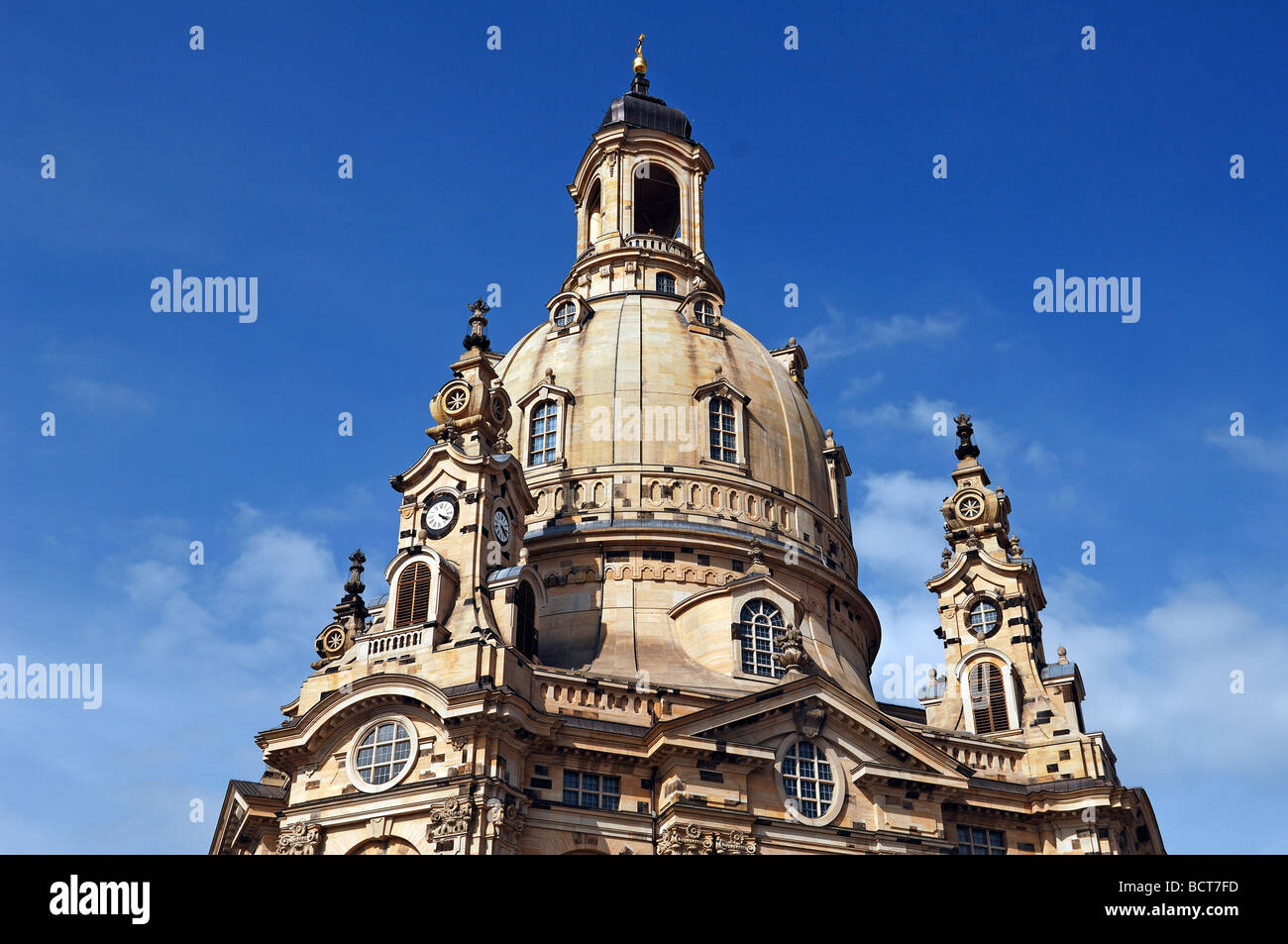Dome of Frauenkirche, Church of Our Lady, against a blue sky at Neumarkt square, Dresden, Saxony, Germany, Europe Stock Photo
