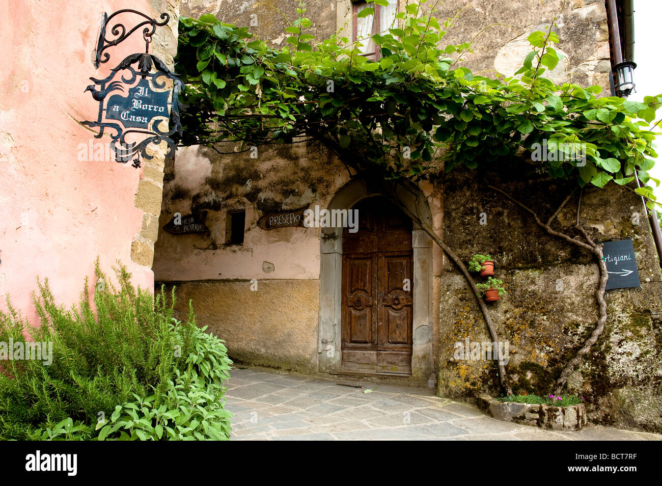 Door and sign at Il Borro, Ferragamo Estate, Chianti, Tuscany, Italy Stock Photo