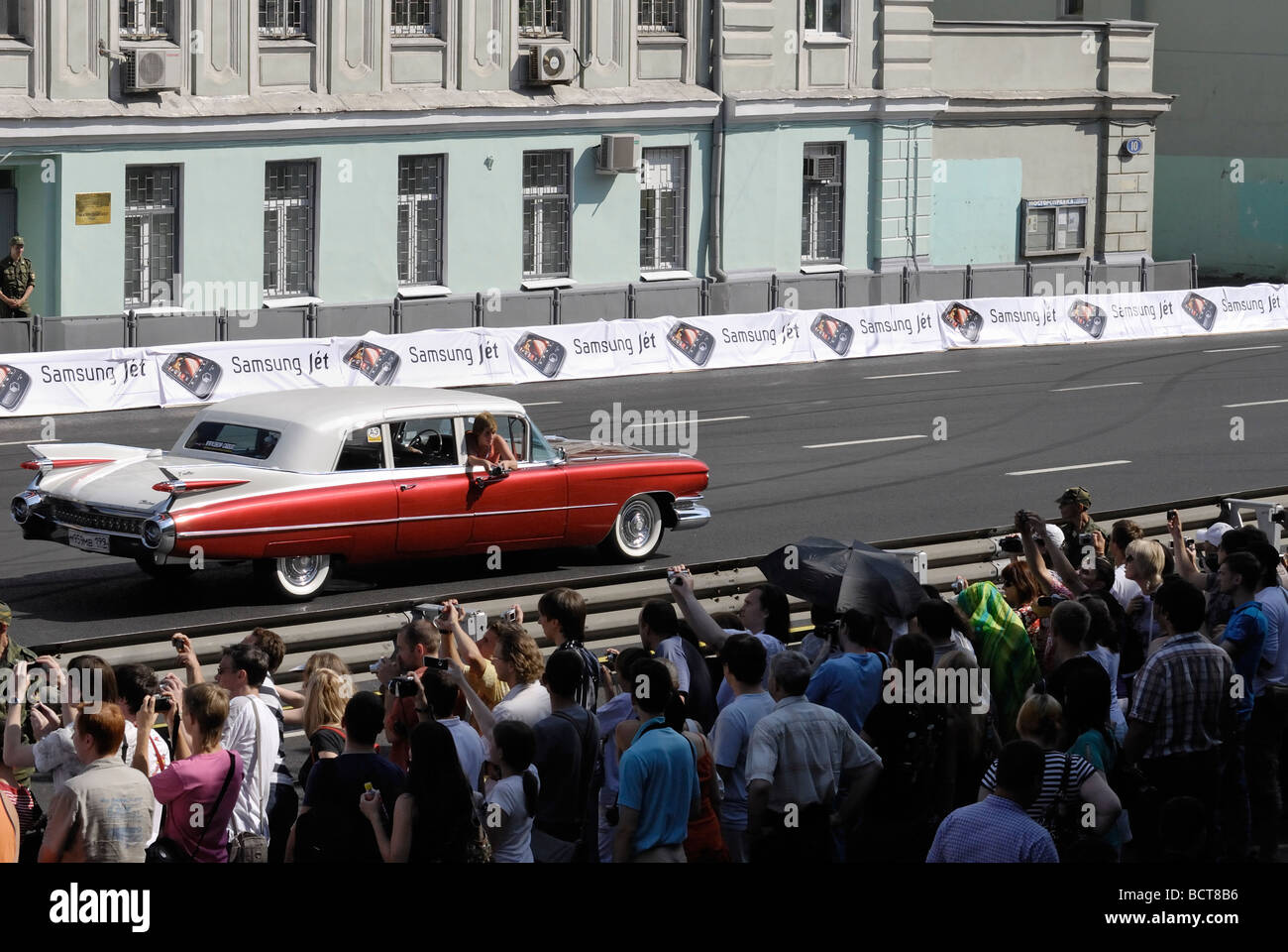 Retro car on Moscow street during Formula1 show 19 th July 2009 Stock Photo