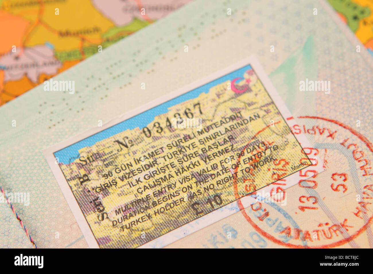 Turkey Turkish tourism tourist travel visa entry stamp in passport