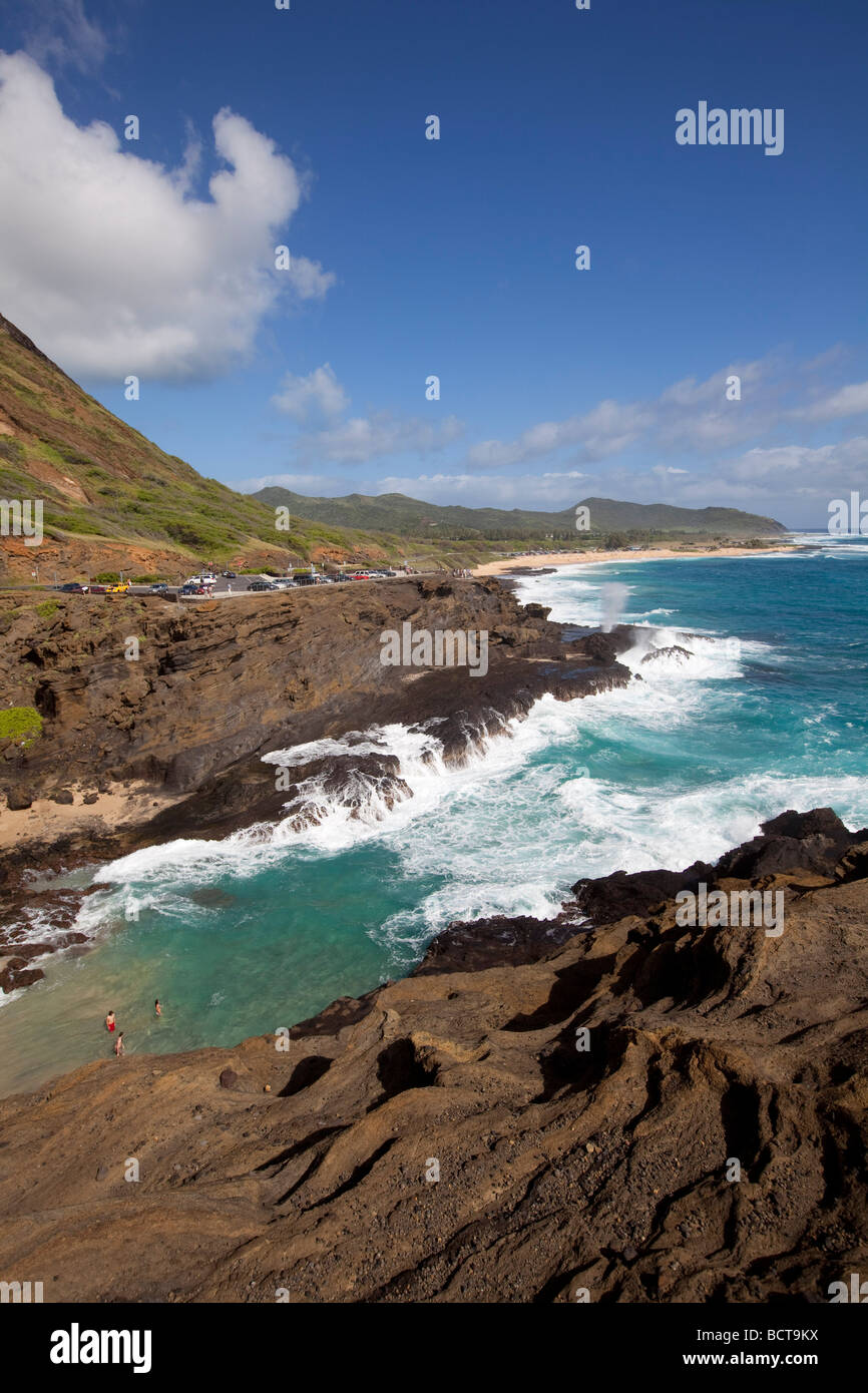 Halona beach Blowhole Oahu Hawaii Stock Photo