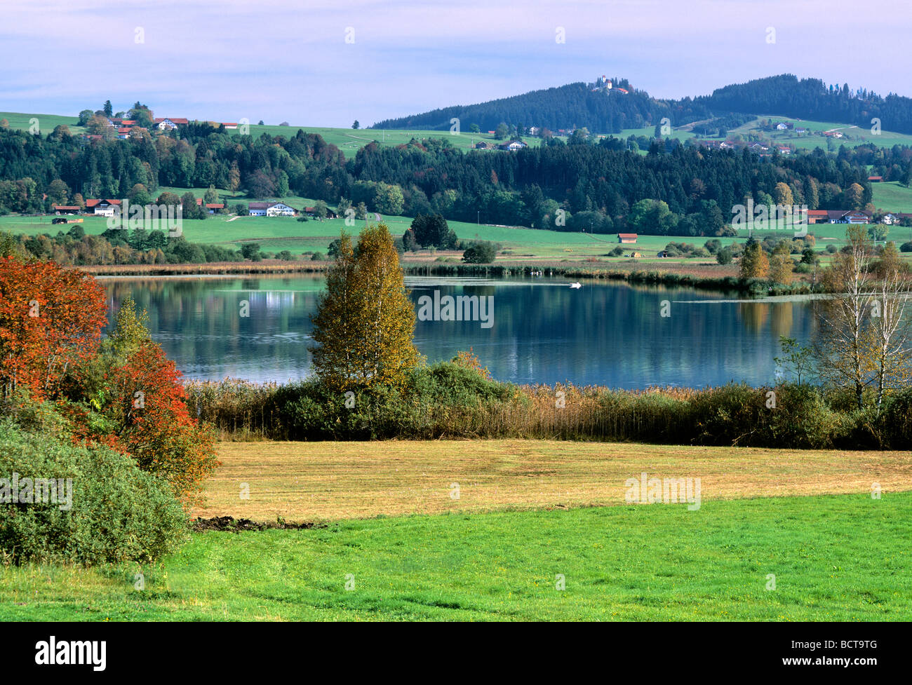 Riegsee lake in Murnau, late summer, Upper Bavaria, Bavaria, Germany, Europe Stock Photo