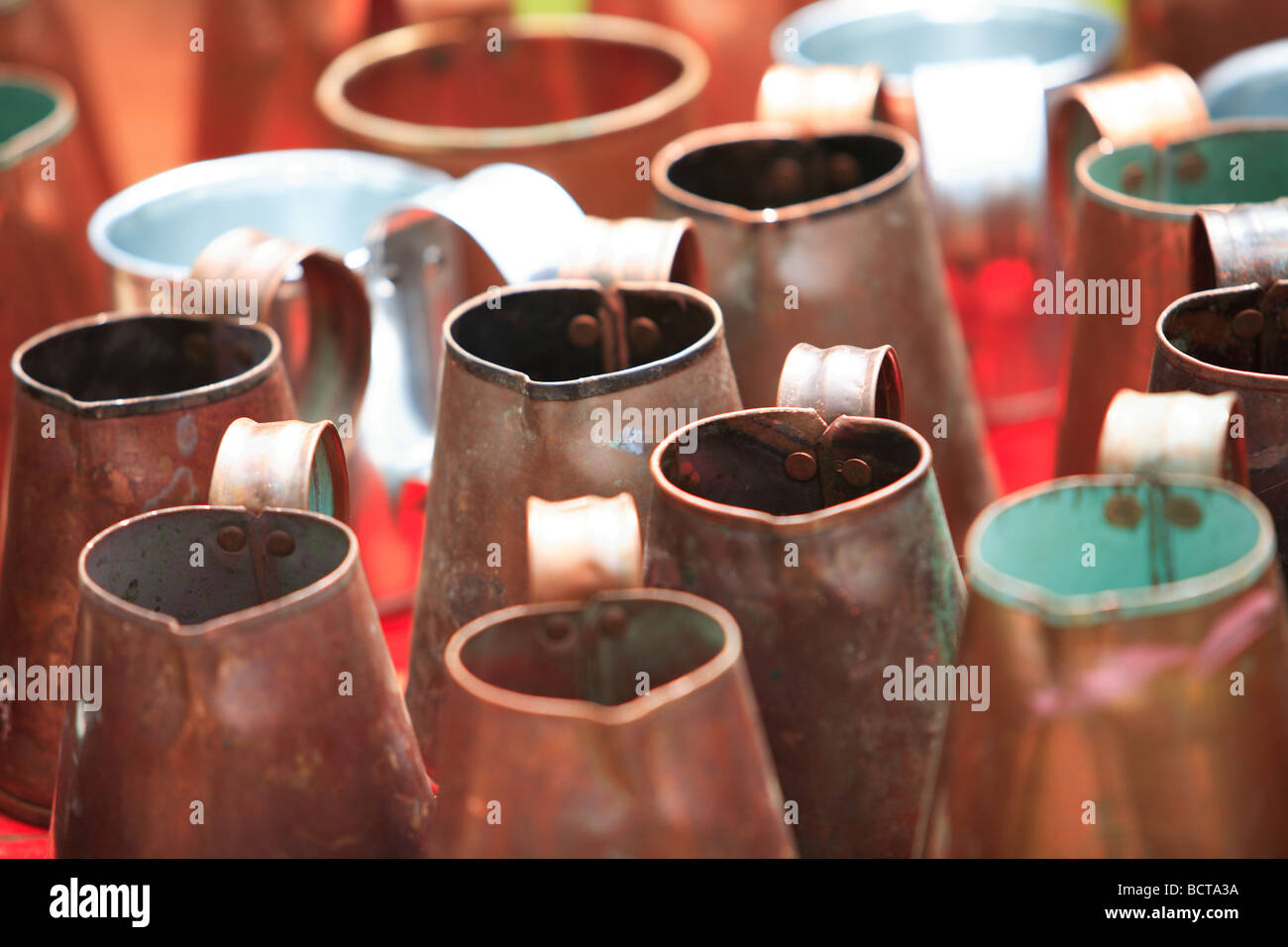 Copper jugs Stock Photo