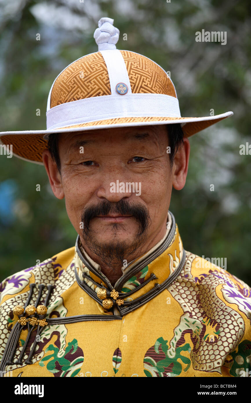 Mongol adult man in traditional clothings, Mongolia Stock Photo
