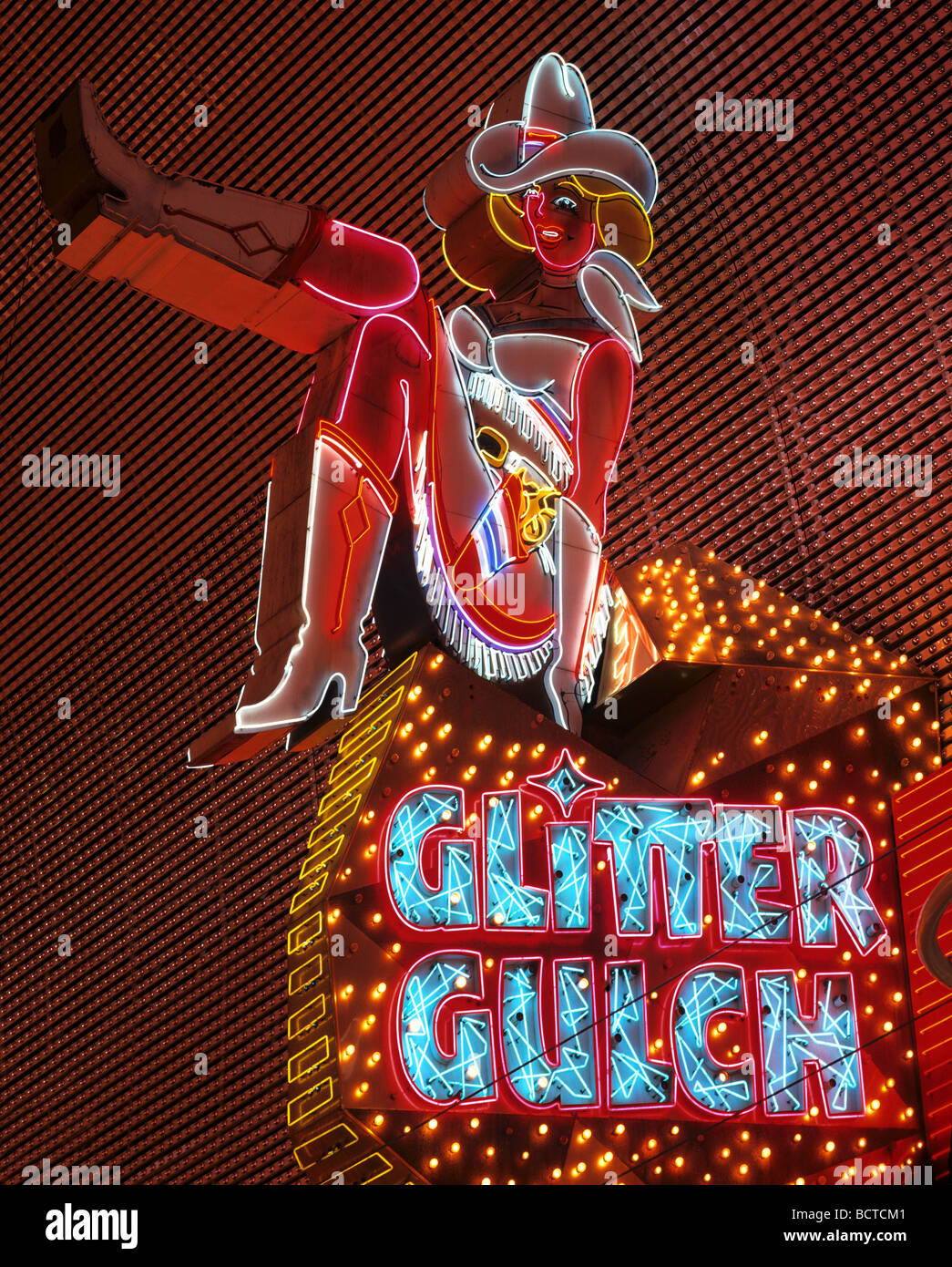 Vicky, neon advertising, Glitter Gulch, cowboy, Las Vegas, Nevada, USA Stock Photo