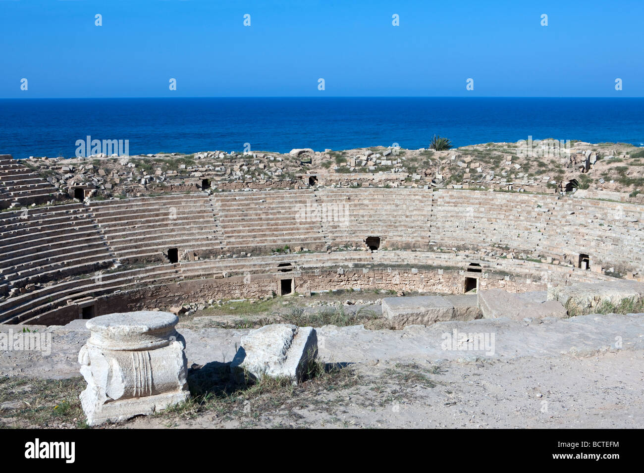 Libya archaeological site of Leptis Magna the amphitheatre Stock Photo