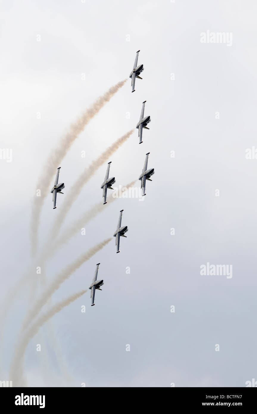The Breitling Jet Team in B1 formation display in their Albatros Jets at the  Royal International Air Tattoo, RAF Fairford Stock Photo