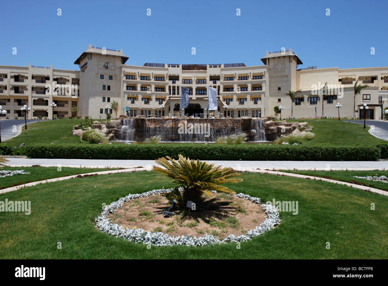 Portal, entrace, garden, waterfall, Steigenberger Al Dau Beach Resort, Hurhada, Egypt, Red Sea, Africa Stock Photo