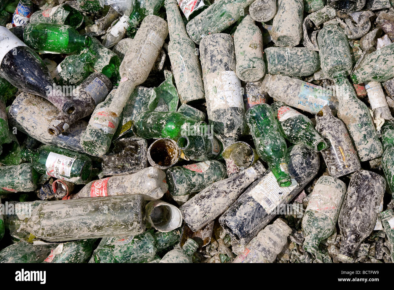 Bottles broken in public recycling materials Stock Photo Alamy