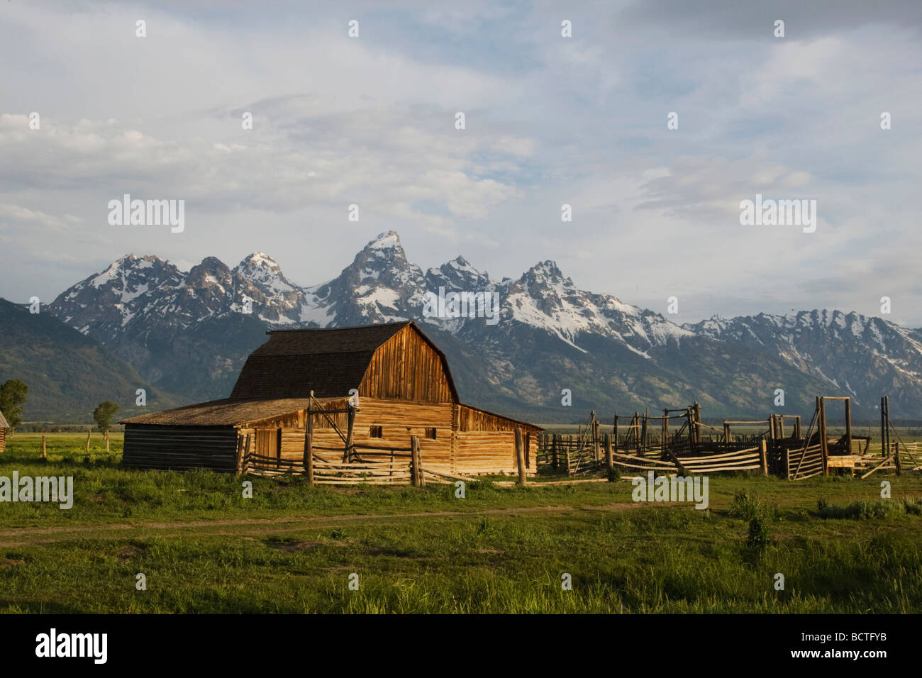 Old wooden Barn and grand teton range Antelope Flats Grand Teton NP Wyoming USA Stock Photo