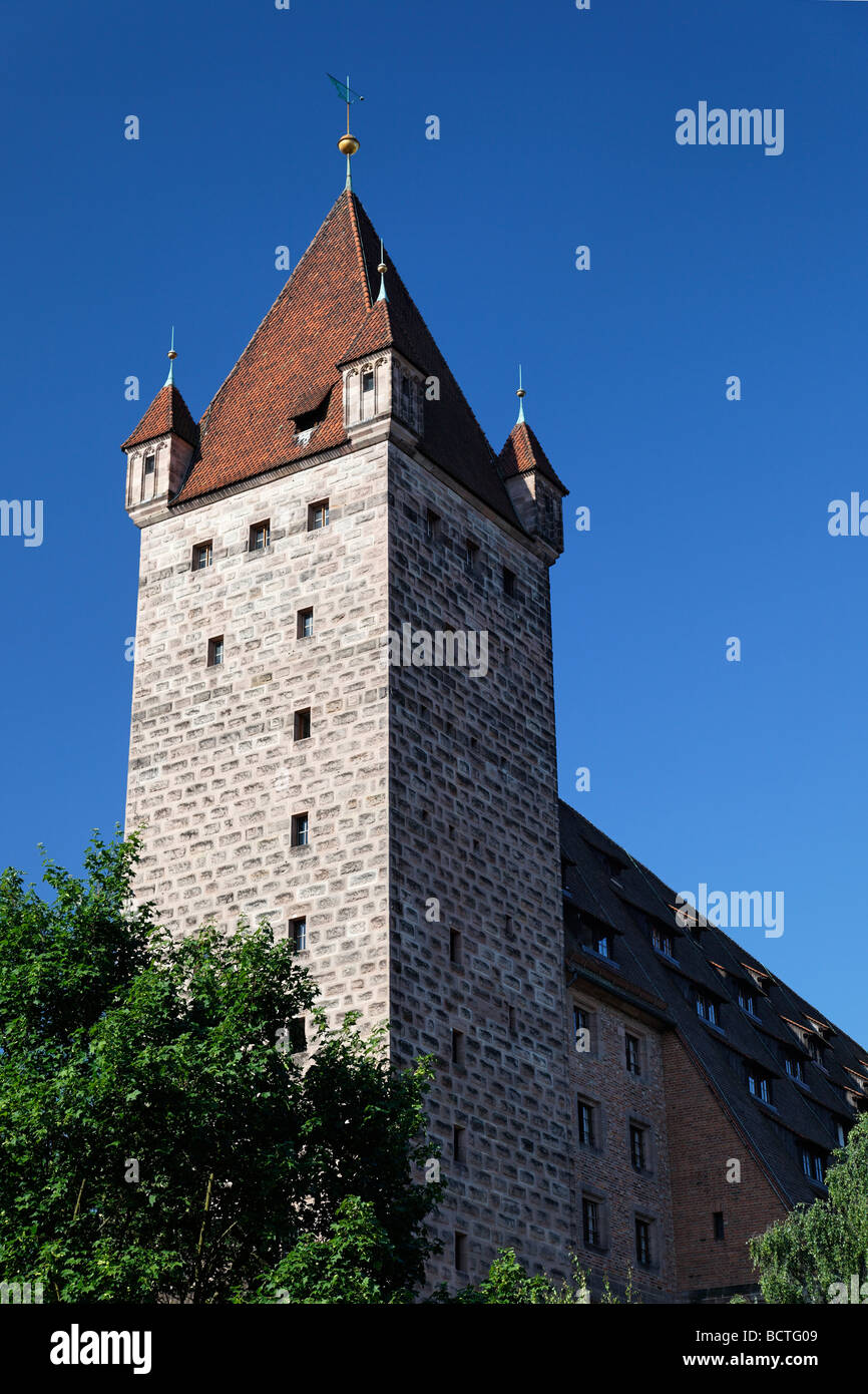 Luginsland, tower, Kaiserburg, emperor's castle, former emperor's stable, by Heinz Beheim the Elder, today youth hostel, histor Stock Photo
