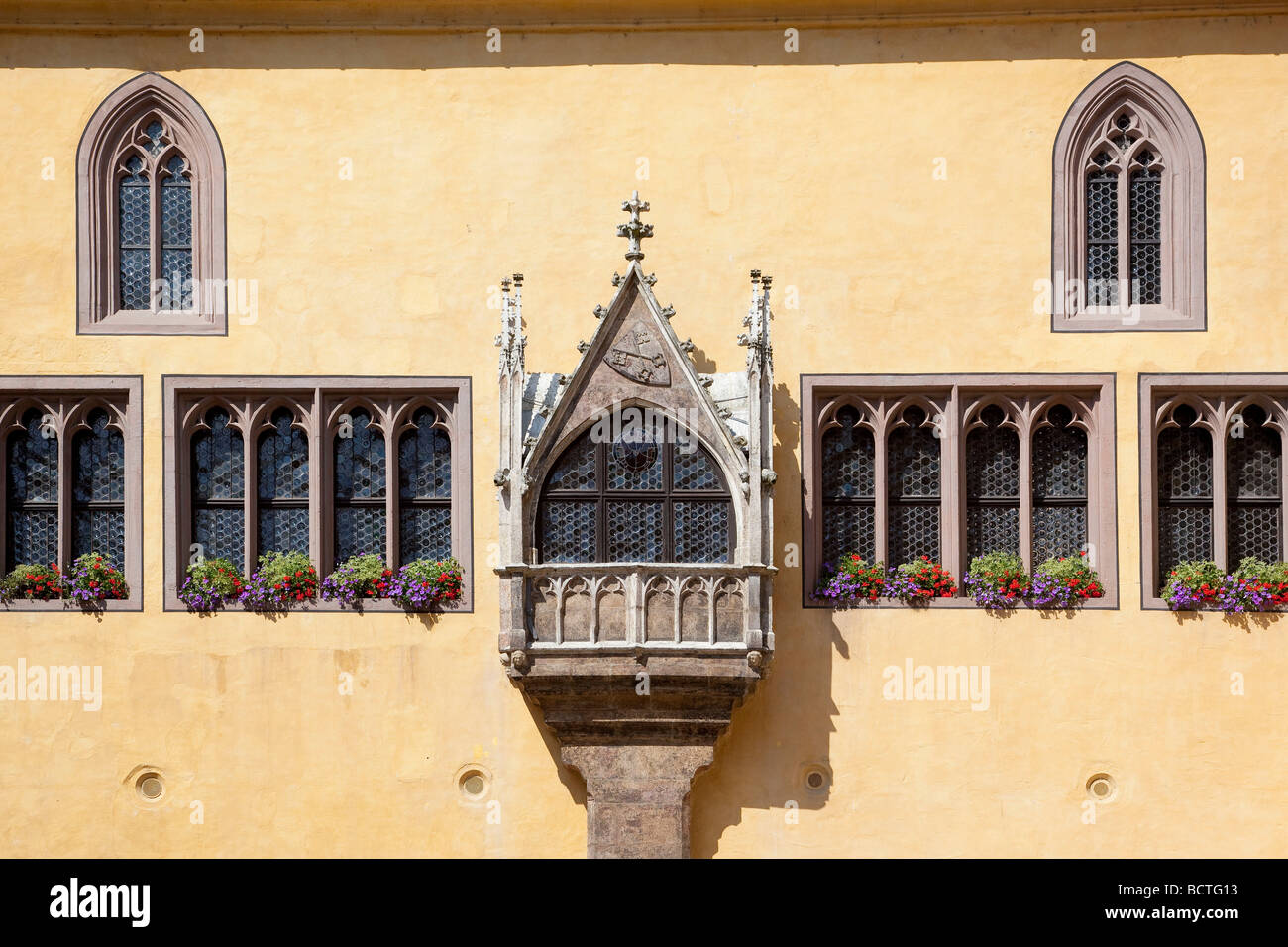 Gothic oriel window at the old town hall in Regensburg, Bavaria, Germany, Europe Stock Photo