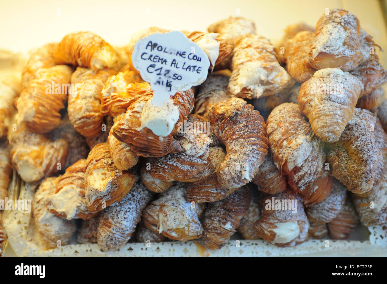 Europe Italy Puglia Region bakery items in Troia crema al latte Stock Photo