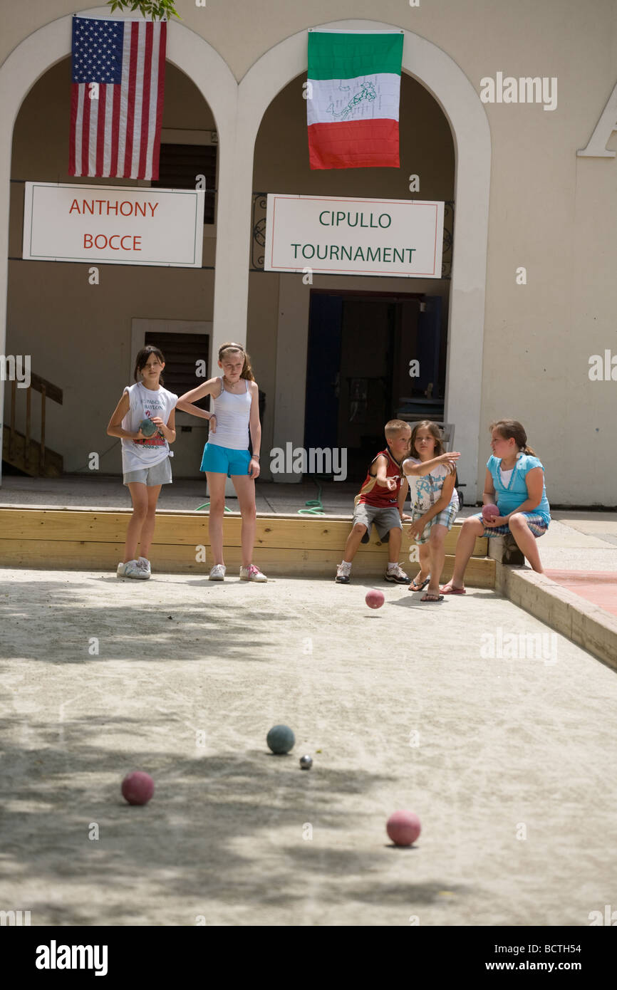 Kids playing bocce on Mayfield Road Little Italy Cleveland Ohio Stock Photo Alamy