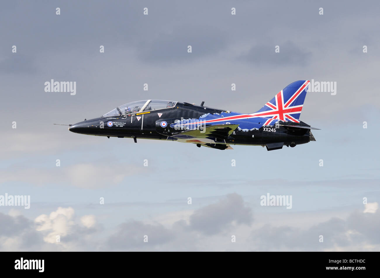 British Aerospace Hawk T1 Jet trainer from the Royal Air Force sports a snazzy paint job in support of the RAF Benevolent Fund Stock Photo