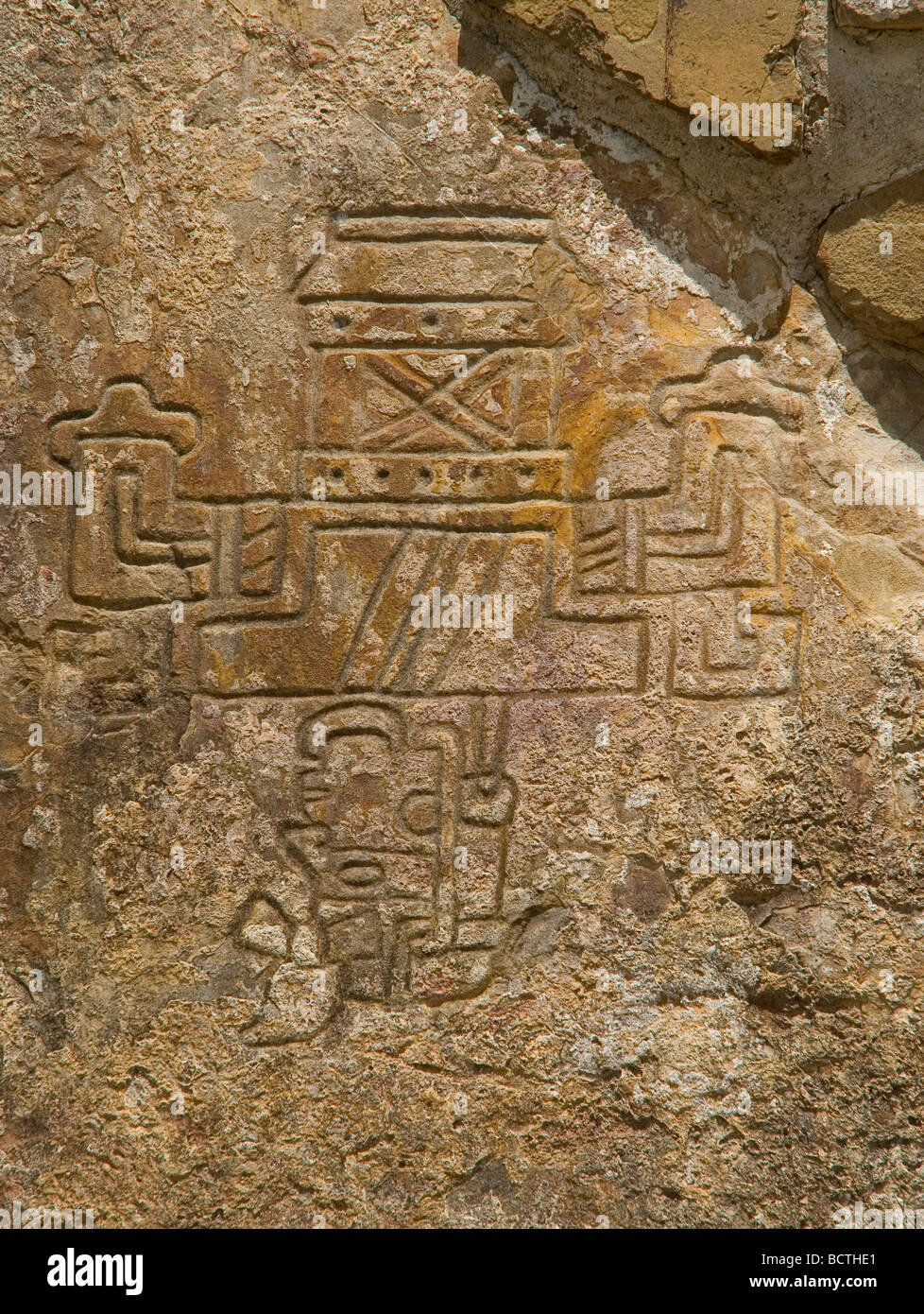 Monte Alban Ruin Site Oaxaca, Mexico, 500 BC-750 AD the oldest stone city in Mexico, Zapotec builders, Glyphs carved 300 BC Stock Photo