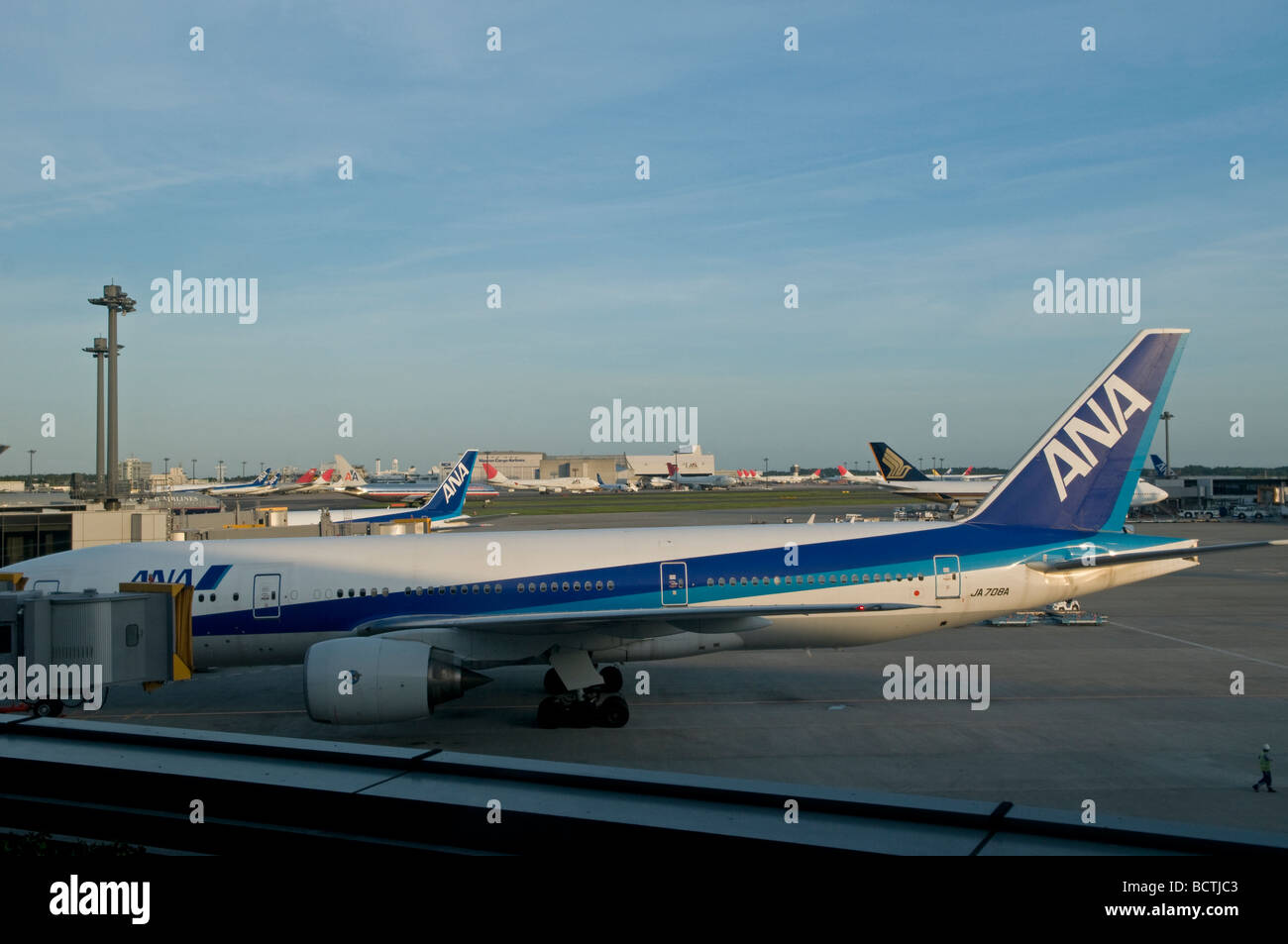 An airplane of All Nippon Airways also known as Zennikku or Ana stands on the tarmac at the Narita airport Tokyo Japan Stock Photo