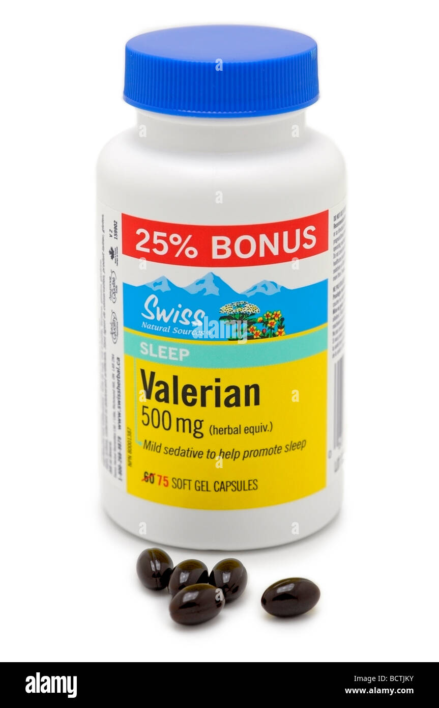 Valerian Capsules (mild sedative) Stock Photo