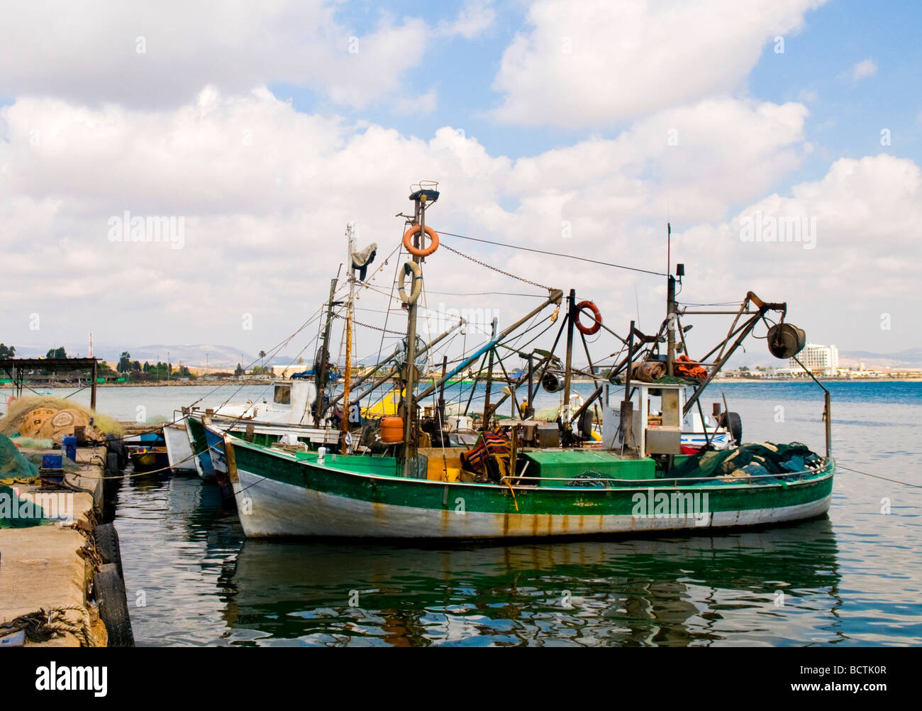 Fishermen s boats in the historic city of Acco in north Israel Stock Photo