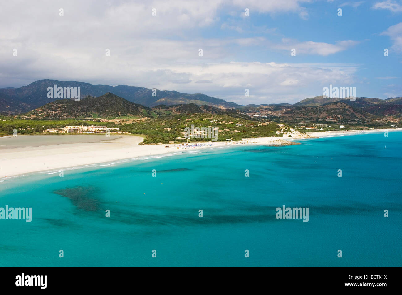 Sandy beach, panorama, bay, coast, Porto Giunco Playa, Villasimius, Sardinia, Italy, Europe Stock Photo