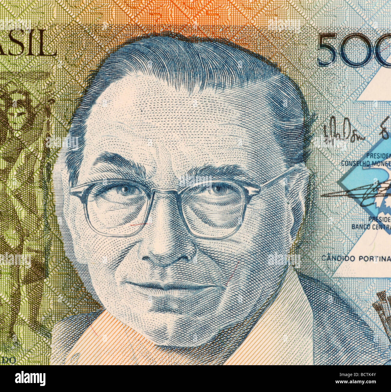 Candido Portinari on 5000 Cruzados 1988 Banknote from Brazil Stock Photo