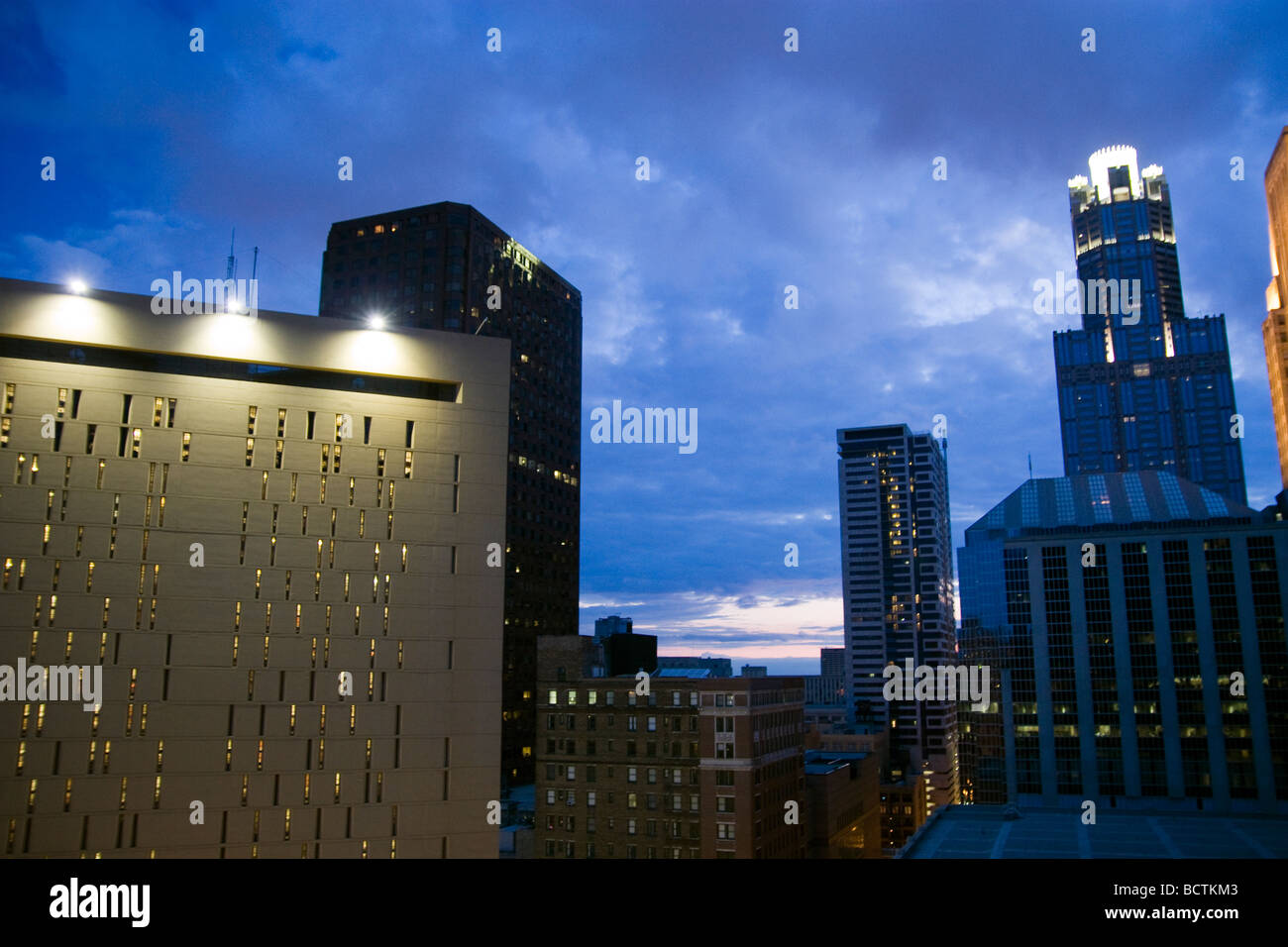 Tall buildings in South Loop in Chicago at night Stock Photo
