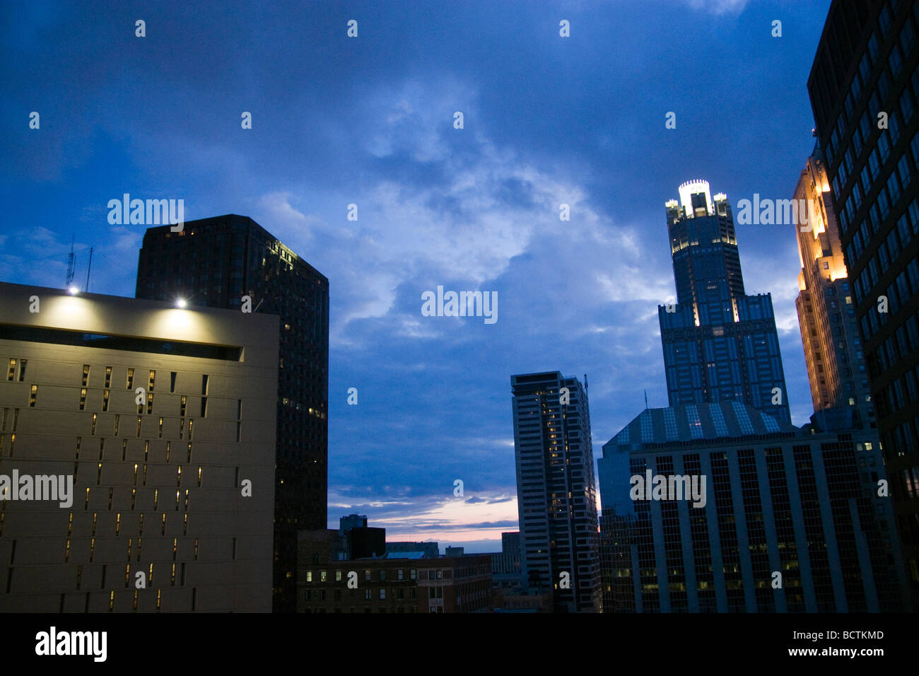 Tall buildings in South Loop in Chicago at night Stock Photo