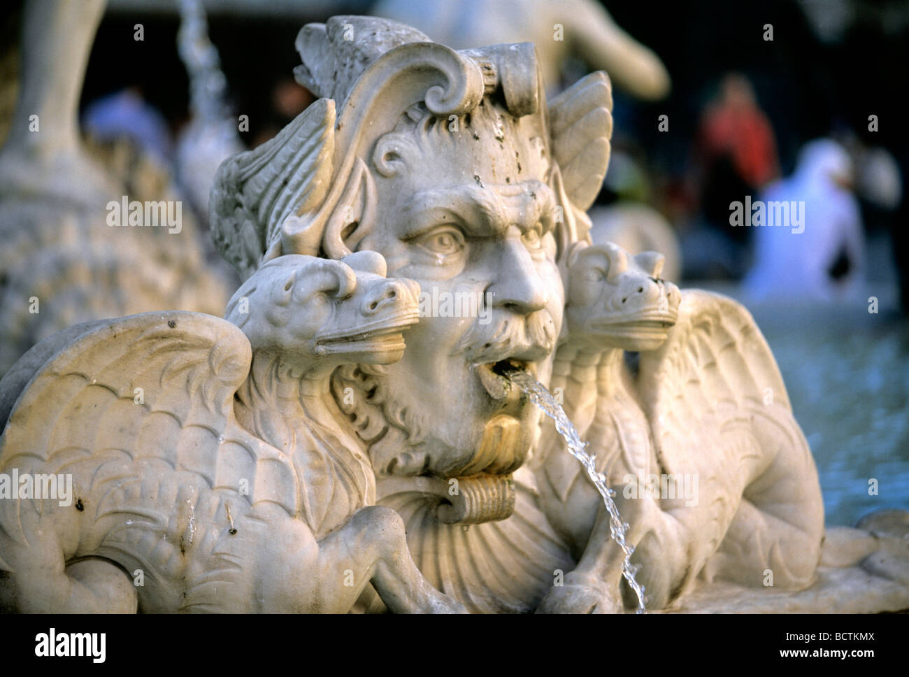 Fountain statue, sea creature with a dragon, Fontana del Moro Fountain, Piazza Navona, Rome, Lazio, Italy, Europe Stock Photo