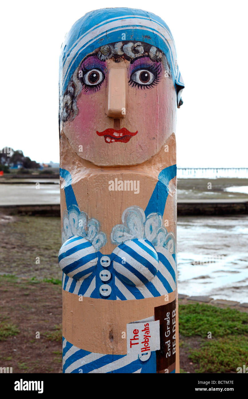 Decorative painted bollards on the Geelong waterfront, Australia Stock Photo