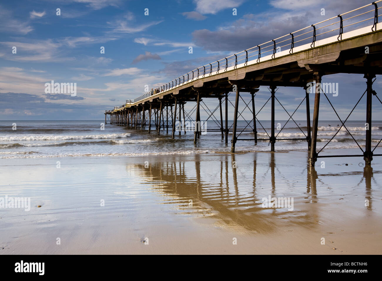 The beach and Pier at Saltburn by the Sea in Cleveland Stock Photo