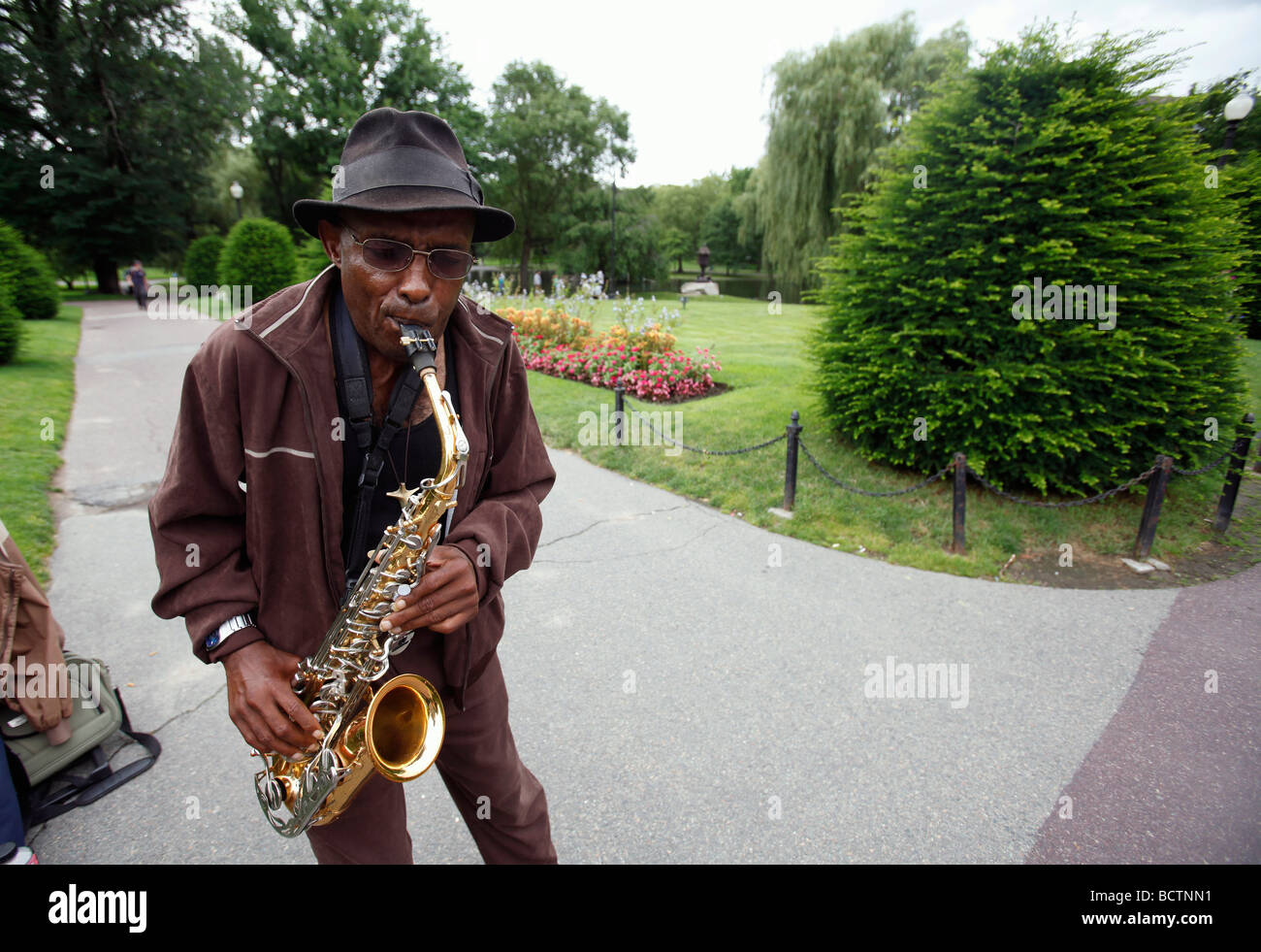 Street musician, Boston Public Garden Stock Photo