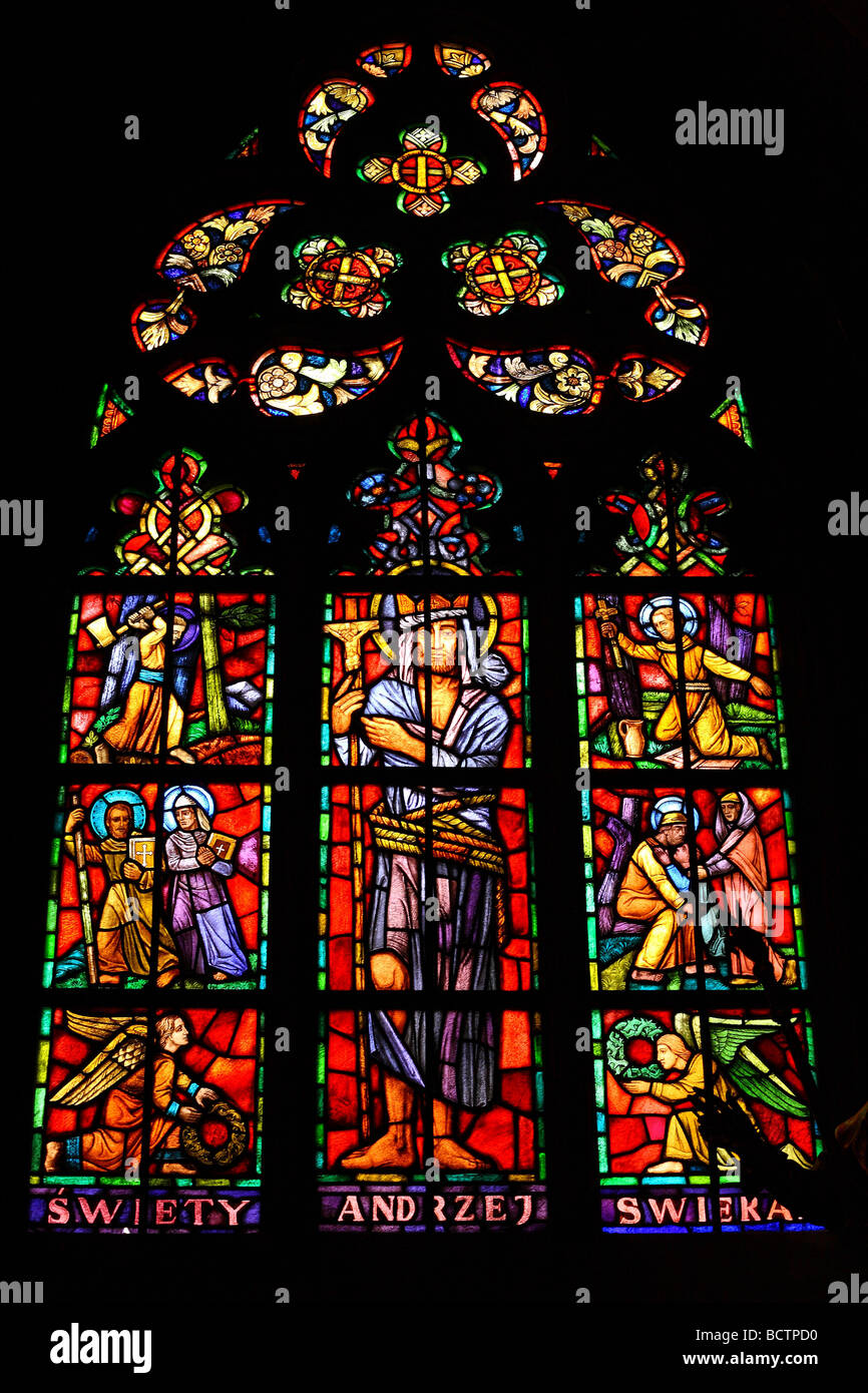 Gothic window stained glass Saint John cathedral Wroclaw Lower Silesia ...