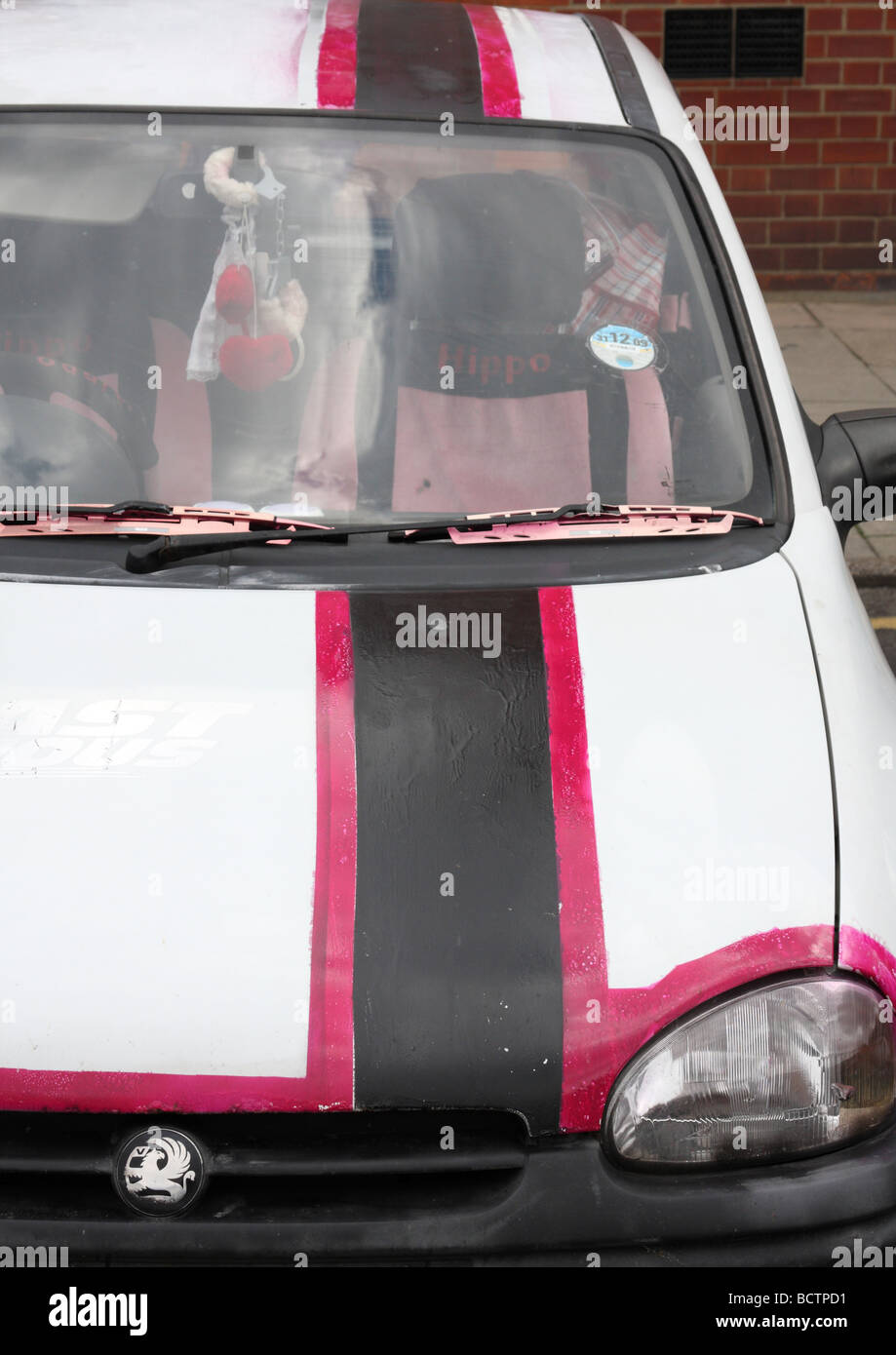 A car customised with hand painted stripes. Stock Photo