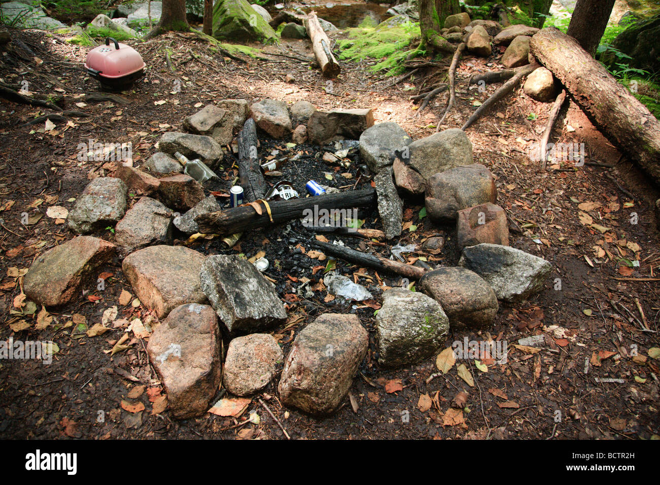 Poor Leave No Trace habits on the the side a Sawyer River Trail in the White Mountains New Hampshire USA Stock Photo