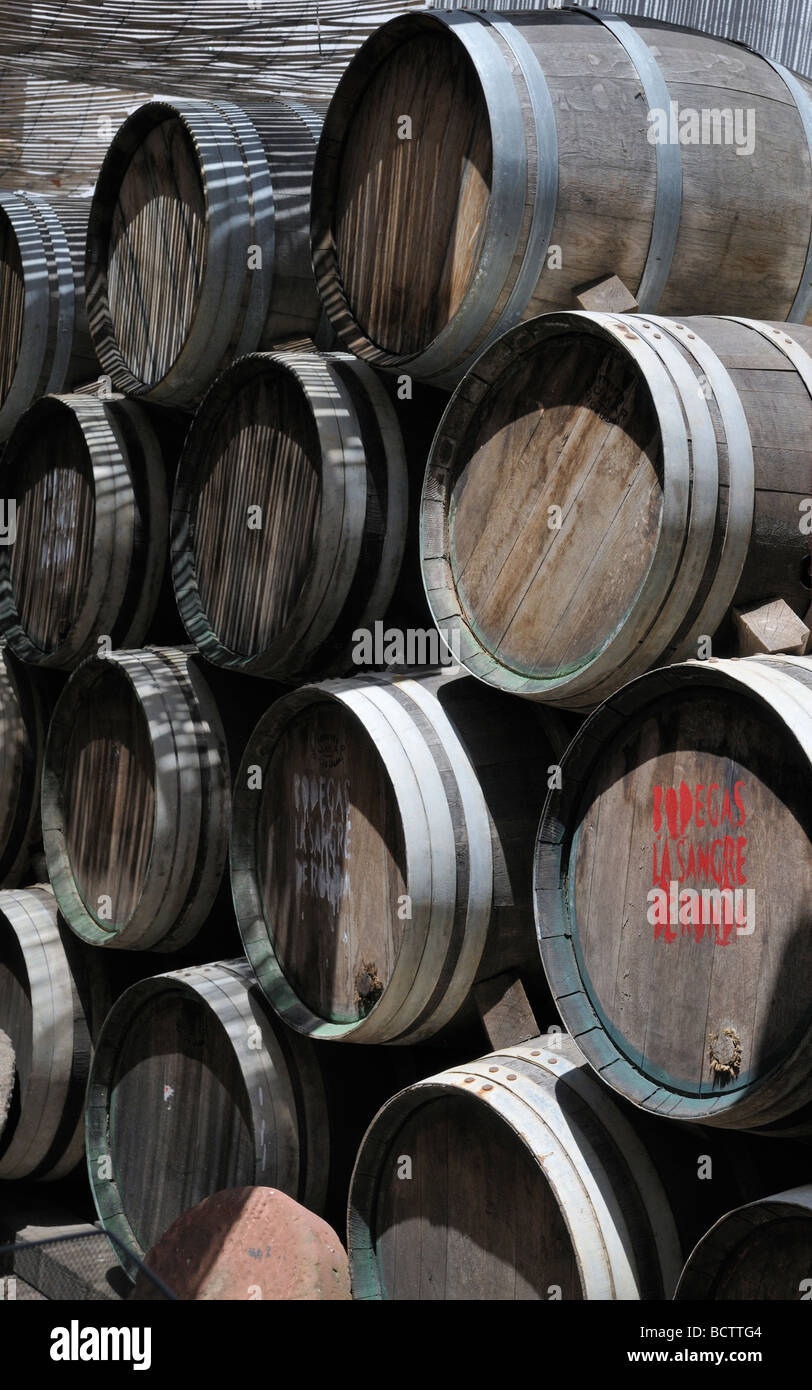 Stacked wooden wine barrels Stock Photo Alamy
