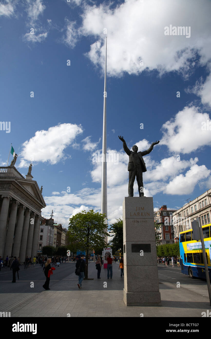 dublin spire oconnell street and statue of jim larkin dublin city