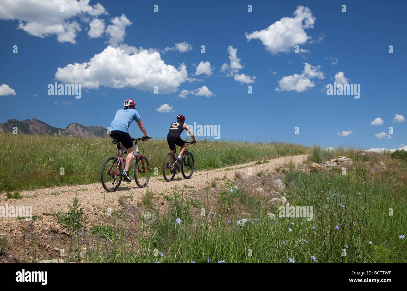 Boulder Colorado Mountain bike riders on a trail in the foothills of