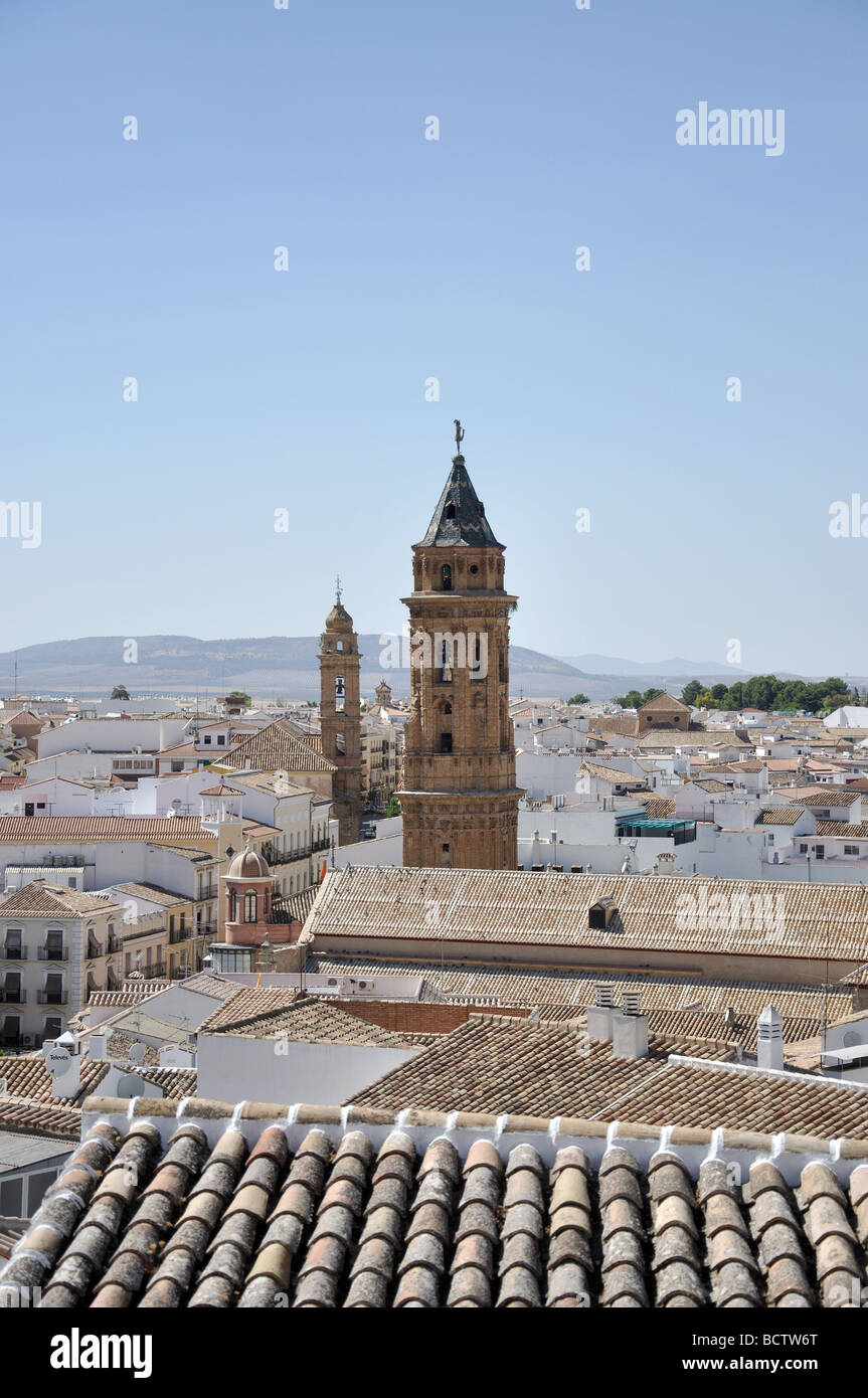 View over city from Castle, Antequera, Malaga Province, Andalusia, Spain Stock Photo