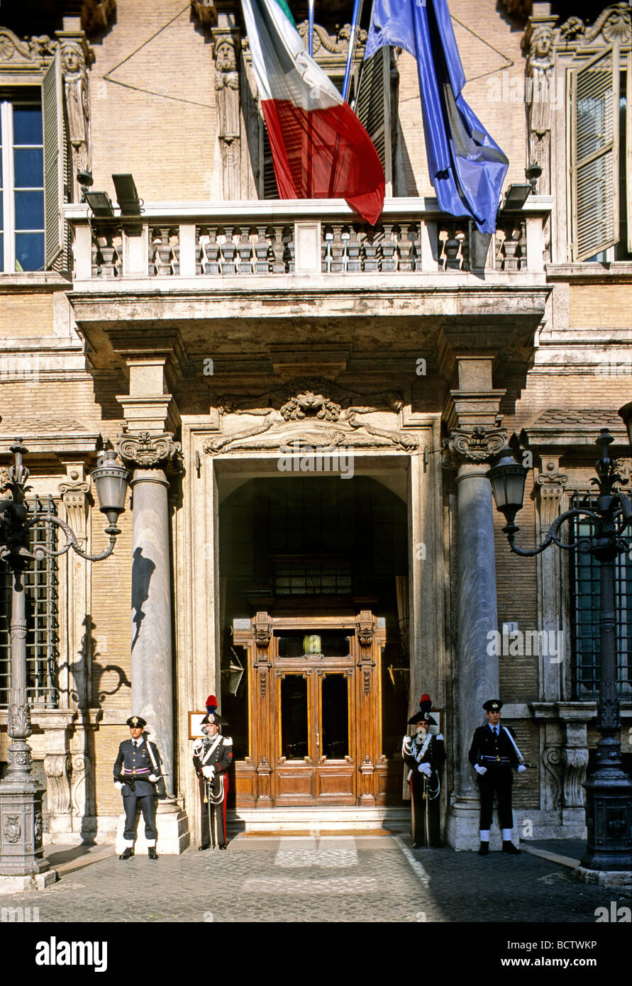 Portal with guards, Palazzo Madama, Italian Senate, Corso del Rinascimento, Rome, Lazio, Italy, Europe Stock Photo