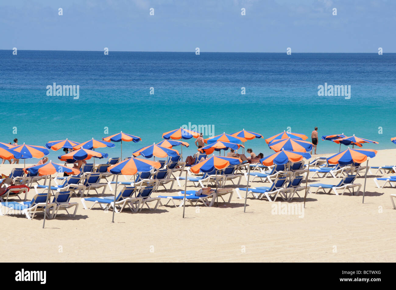 Sun Lounger on the beach. Canary Island Fuerteventura, Spain Stock Photo