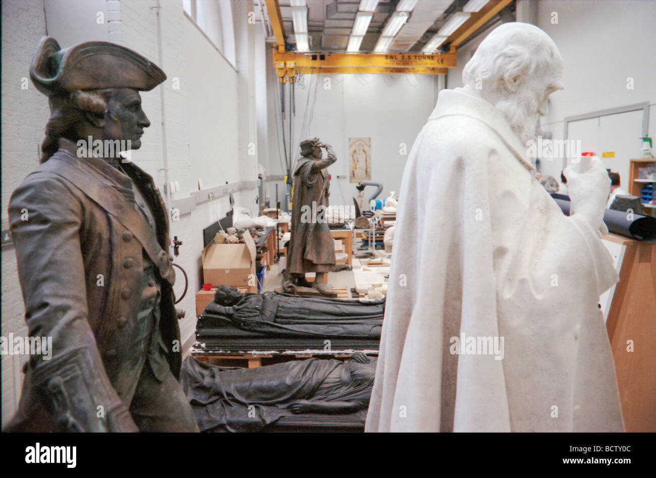 statues of Cook and Darwin awaiting restoration work funded by  the Hertage Lottery Fund at the Conservation Centre Liverpool Stock Photo